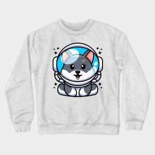 Cute baby husky dog wearing an astronaut helmet, cartoon character Crewneck Sweatshirt